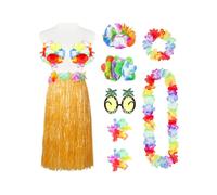 8-Piece Hawaiian Hula Skirt Set for Women - Grass Skirt, Necklace, Leis, Bikini Top, Pineapple Sunglasses & Hair Clips for Tropical Party Beach