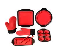 8 Piece Silicone Bakeware Set - Stackable Non Stick Baking Molds, Oven & Dishwasher Safe with Mitts Brush Scraper | Muffin Pan Set for Bread Egg Baking Kitchen Home Apartment Use
