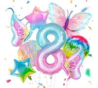 8 Piezas 8 Años Globos Decoración Cumpleaños Niña, Globos de Mariposa, Decoración de Niña de 8º Cumpleaños, Decoración de Cumpleaños de Mariposas Coloridas