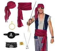 8 piezas accesorios deguisement pirata homme et femme kits de déguisement avec bandana de pirata ceinture cache oeil pendentif Ancre Boucles D'oreilles Anneau Bracelet pour Carnaval Halloween Cosplay