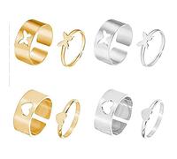 8 Piezas Anillos a Juego, Anillos de Mariposa, Anillo de Corazón, Anillos a Juego, Anillo de la Amistad, Ajustables, Aleación de Zinc, para Fiesta de Boda, Regalo de Cumpleaños (Oro, Plateado)