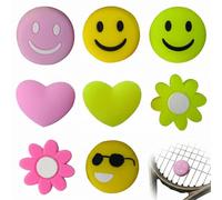 8 Piezas Antivibrador Raqueta Tenis de Silicona, Amortiguador Raqueta con Diseños Divertidos de Flores y Caritas, Accesorios para Reducir Vibraciones y Proteger el Codo, Pack de 8 Colores