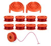 8 Piezas Bobine Hilo desbrozadora de Hilo y 2 Couvercle Tapas de Tapa,Hilo desbrozadora Ø1,65 mm,3.05m,Funciona con Worx cortabordes bateria 20V