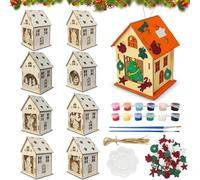 8 Piezas Casa de Navidad de Madera, Juegos de Pueblo de Navidad, Kit de Construcción de Navidad para Niños, DIY Manualidades, Divertida Decoración Navideña, Miniaturas Village Pueblo Escenas