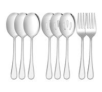 8 Piezas Cubiertos De Acero Inoxidable, Cucharas Comunitarias, Coladores, Tenedores, Cucharas Grandes De Cabeza Redonda, Tenedores De Restaurante Banquete, Cubiertos Comunitarios De Mango Largo