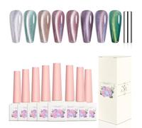 8 piezas de 12 ml de ojos de gato empapados en gel LED ultravioleta esmalte de uñas serie de flores, té de menta de cristal verde, rosa suave y brillante imán de ojos de gato