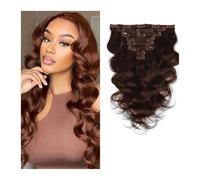 8 piezas de 20 clips de extensiones de cabello humano ondulado y rizado con doble trama for mujeres, extensiones de cabello humano grueso y ondulado, cabello suave y que se mezclan bien, color marrón