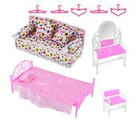 8 Piezas De Accesorios De Muebles Juego De Juguetes para Niños, Muebles De Princesa Barbie 1 Juego De Tocador Juego De Sofá Juego De Cama 5 Perchas para Bebés Cumpleaños Festival De Navidad