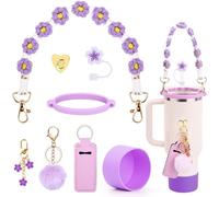 8 Piezas de Accesorios para Stanley Cup: Tapa de Silicona para Pajita, Charms Decorativos para la Decoración de la Copa Stanley, Asa Bohemia, Botas Protectoras para Stanley Cup (Púrpura)