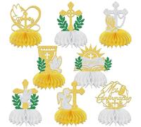 8 piezas de centro de mesa Mi Confirmacion en forma de panal, decoración de mesa de confirmación, decoración de mesa de primera comunión, centro de mesa de bautizo para suministros de mesa, oro y