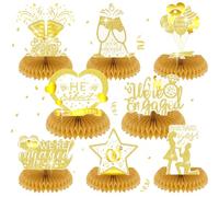 8 piezas de centros de mesa de compromiso, decoraciones de fiesta de compromiso dorado y blanco, decoración de fiesta de compromiso, dorado Él pidió, She Said Yes centro de mesa para despedida de