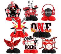 8 piezas de centros de mesa One Rocks para el primer cumpleaños de niño y niña, centro de mesa de rock and roll, decoración de primer cumpleaños, temática musical roja y negra, suministros de fiesta