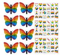 8 Piezas De Clips De Mariposa Arcoiris Y 18 Piezas De Caras De Arco Iris, Aguja Creativa De Cabello De Dibujos Animados, Diversos Y Lindos Manchas De Cara, Bailes Y Celebraciones.