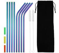 8 piezas de coloridas pajitas de acero inoxidable, pajitas para beber reutilizables, pajita de metal con 2 cepillos de limpieza, 3 piezas de boca de pajita de silicona y 1 pieza de bolsa