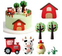 8 piezas de decoración para tarta temática granja, tractor, casa roja, gallo, vaca, decoración para fiestas de cumpleaños