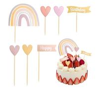 8 Piezas de Decoración para Tartas de Cumpleaños, Arco Iris Decoración de Tarta de Cumpleaños para Tartas, CakeTopper Cupcake Toppers, Decoracion Tartas Cumpleaños para Decoración deTartas
