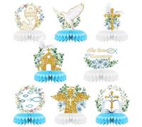8 piezas de decoraciones de bautizo, centros de mesa de primera comunión, centros de mesa de panal, eucaristía, Dios bendiga, decoración de paloma de cruz para baby shower, bautizo, fiesta,