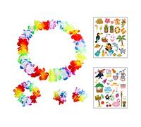 8 Piezas de Decoraciones de Fiesta Hawaiana con 2 Pegatinas de Tatuaje, Suministros de Fiesta Tropical, Decoraciones de Carnaval, Adecuado para Vacaciones, Fiesta en la Playa (Color)