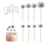 8 Piezas De Inserciones De Bolas De Espejos, 1 Pieza De Inserciones De Feliz Cumpleaños, Inserciones De Bolas De Discoteca Brillantes, Inserciones De Pasteles (4 Tamaños)