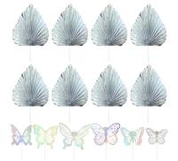 8 Piezas De Inserciones De Hojas De Palma, 6 Piezas De Adornos Para Pasteles De Mariposa, Decoraciones Para Fiestas De Cumpleaños, Accesorios De Decoración Para Fiestas De Bodas