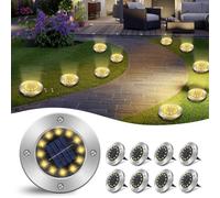 8 piezas de luces solares de tierra al aire libre, las luces solares de jardín con 12 LEDs para exteriores, jardín de luz blanca cálida IP65 a prueba de agua de luz de tierra del proyector LED