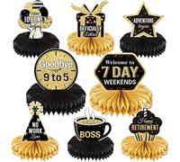 8 piezas de mesa de jubilación de panal de jubilación de panal centros de mesa de jubilación oro y negro decoraciones de mesa para hombre y mujer, suministros de fiesta de jubilación feliz