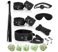 8 Piezas De Negro Lichee Texturado Cuero Aventura Conjunto con 5 Accesorios De Cubo Fluorescente Brillante, Accesorios De Dados Que Brillan por La Noche, Regalo De Pareja - K + 2