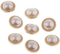 8 piezas de perlas falsas con botón redondo para vestido de novia, ropa, costura, manualidades, 16 mm, color dorado