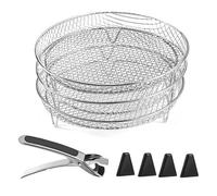 8 piezas de rejilla for freidora de aire Ninja Dural, rejilla apilable for tocino de acero inoxidable de 3 capas con 4 pies de silicona, 1 clip anti-escaldaduras, accesorios for freidora de aire for h