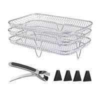 8 piezas de rejilla for freidora de aire Ninja Dural, rejilla apilable for tocino de acero inoxidable de 3 capas con 4 pies de silicona, 1 clip anti-escaldaduras, accesorios for freidora de aire for h