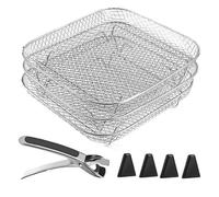 8 piezas de rejilla for freidora de aire Ninja Dural, rejilla apilable for tocino de acero inoxidable de 3 capas con 4 pies de silicona, 1 clip anti-escaldaduras, accesorios for freidora de aire for h