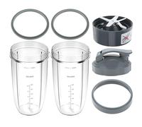 8 piezas de repuesto para licuadora Nutribullet con 2 tazas de licuadora de 32 onzas, hoja extractora, tapa abatible para llevar, anillo de tapa, 2 juntas de goma, cepillo de limpieza, compatible con