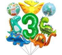 8 Piezas Decoración Cumpleaños Dinosaurios 3 Años, Globos Dinosaurios 3 Años, Globos Verdes Dino, Globos Animales, para Fiesta Dinosaurios Jungla Niños