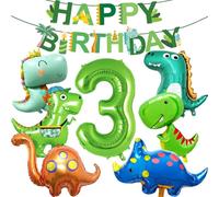 8 Piezas Decoración Cumpleaños Dinosaurios 3 Años, XXL Globos Dinosaurio con Happy Birthday Bandera, Globos Dino para Fiesta Dinosaurios Jungla Niños