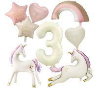 8 Piezas Decoración Cumpleaños Unicornio Niña 3 Años, Globo de Unicornio 3
