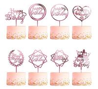 8 Piezas Decoración de Tartas, CBGGQ Happy Birthday Cake Topper, Decoración para Cupcakes para diferentes fiestas de cumpleaños, para niñas, bebés, bodas, madres, familiares de Cumpleaños (Oro rosa)
