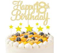 8 Piezas Decoracion Torta 18 Cumpleaños, 1 Happy 18th Birthday Topper y 7 Decoración de Tarta Estrella, Decoracion para Tartas 18 para Cumpleaños 18 Aniversario Productos para Fiestas