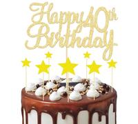 8 Piezas Decoracion Torta 40 Cumpleaños, 1 Happy 40th Birthday Topper y 7 Decoración de Tarta Estrella, Decoracion para Tartas 40 para Cumpleaños 40 Aniversario Productos para Fiestas