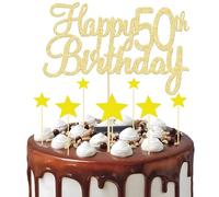 8 Piezas Decoracion Torta 50 Cumpleaños, 1 Happy 50th Birthday Topper y 7 Decoración de Tarta Estrella, Decoracion para Tartas 50 para Cumpleaños 50 Aniversario Productos para Fiestas