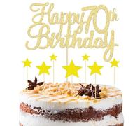 8 Piezas Decoracion Torta 70 Cumpleaños, 1 Happy 70th Birthday Topper y 7 Decoración de Tarta Estrella, Decoracion para Tartas 70 para Cumpleaños 70 Aniversario Productos para Fiestas