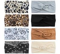 8 Piezas Diadema Estrecha Mujer Tela, con estampado de leopardo, Bandana Mujer Ajustable Cintas Pelo Elástica Diademas Pelo para nudos trenzados para yoga, ejercicio, correr
