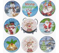8 Piezas Diamond Painting Portavasos Navidad con Soporte, Posavasos de Diamond Painting con Soporte, Ocho Diseños, Muñeco de Nieve, Campana, Alce, árbol de Navidad, Etc, para Tazas, Jarrones