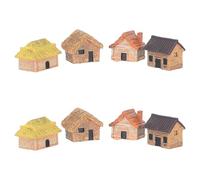 8 Piezas Figura de Casa Miniatura Rústica Vintage Techo de Paja | Resina, Acabado Resistente Decoloración, para Salón y Diorama, Estilo Rural