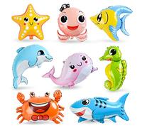 8 Piezas Globos de Animales Marinos, XXL Globo papel de pescado, Gigante Globos de tiburón Aluminio, Grandes Pulpo Cangrejo Caballitos de mar Globos de Helio para Fiestas de Cumpleaños Infantiles