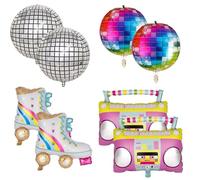 8 Piezas Globos de Discoteca, Aluminio y 4D - Roller Skate, Radio, Decoración de Fiesta Temática de Los Años 70, 80, 90 para Retro Hip Hop Disco (20-23'')