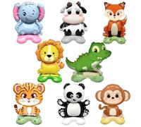 8 Piezas Globos de Papel de Animales con Base, XXL Gigante Globos de Animales, Globos de Aluminio de León Panda, Globo de Helio de Mono Cocodrilo para Regalo Niños Cumpleaños Zoológico Fiesta Boda