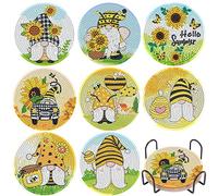 8 Piezas GNOME de Girasol Posavasos de Diamond Painting con Soporte, Posavasos de Originales para Adultos Niños Manualidades, para Bebidas Vasos, de Cerveza o Bares, Tazas de Café o Té (Girasol)