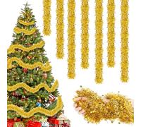 8 Piezas Guirnalda de Oropel Navidad, 16M Espumillón Metálica Brillante, Oro Decoracion Arbol de Navidad Adornos con Estrellas, Oro Brillante Espumillón para Escaleras Chimenea