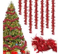 8 Piezas Guirnalda de Oropel Navidad, 16M Espumillón Metálica Brillante, Rojo Decoracion Arbol de Navidad Adornos, Rojo Brillante Espumillón para Árbol de Escaleras Chimenea