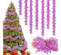 8 Piezas Guirnalda de Oropel Navidad, 16M Espumillón Metálica Brillante, Rosa Decoracion Arbol de Navidad Adornos, Rosa Brillante Espumillón para Árbol de Escaleras Chimenea